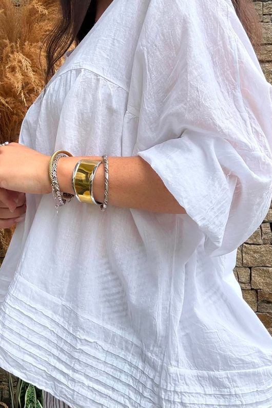 Prairie Pintuck Cotton Smock White